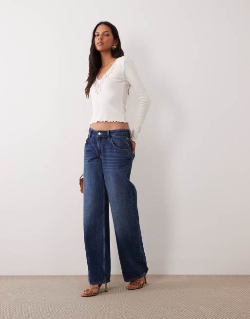 Miss Selfridge - top de manga larga con inserción de encaje en crema, 4 de 4