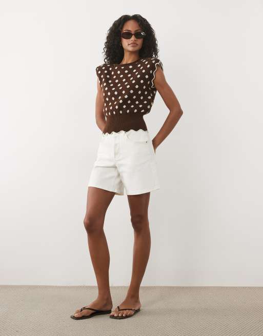 Miss Selfridge - Top de punto con cintura ancha en lunares chocolate, 2 de 4