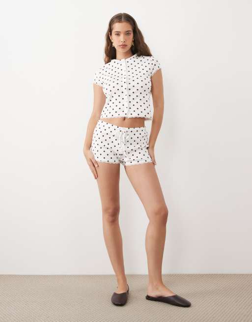 Miss Selfridge - Top d'ensemble boutonné à pois avec manches courtes, 3 de 4
