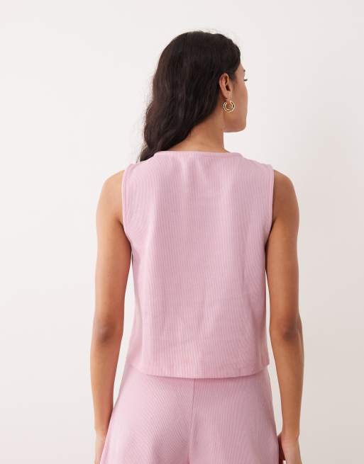 Miss Selfridge - Top d'ensemble boutonné sans manches avec liens noués à l'avant - Rose, 4 de 4