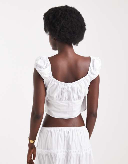 Miss Selfridge - Top d'ensemble tendance folk en popeline - Blanc, 2 de 4