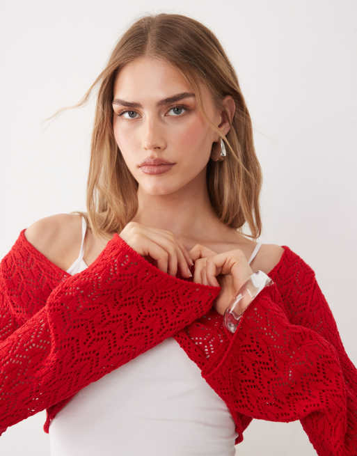 Miss Selfridge - Top d'ensemble torsadé en maille crochetée - Rouge, 3 de 4