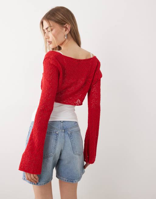 Miss Selfridge - Top d'ensemble torsadé en maille crochetée - Rouge, 4 de 4