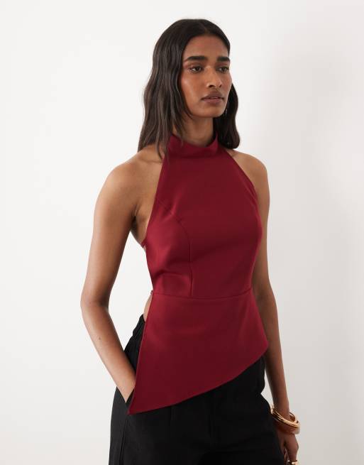 Miss Selfridge - Top dos nu ajusté avec liens noués au dos - Cerise, 3 de 4