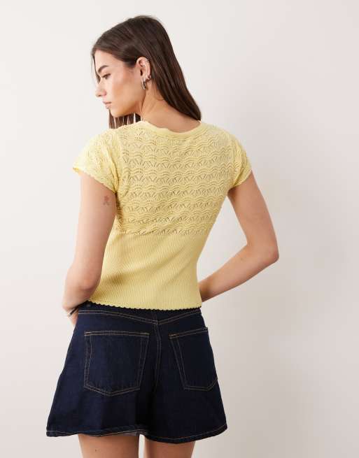 Miss Selfridge - Top effet cache-cœur en maille à manches courtes - Babeurre, 3 de 4