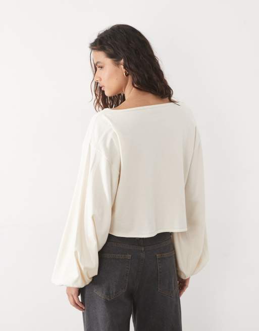Miss Selfridge top en maille à manches ballon blanc antique, 4 de 4