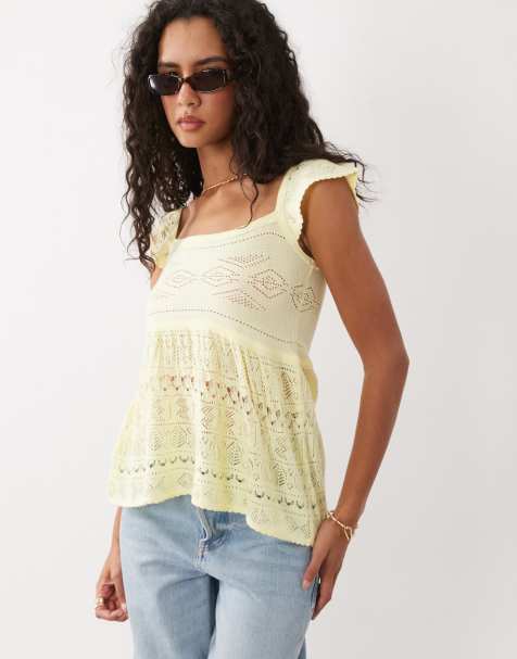 Miss Selfridge top en maille babydoll jaune beurre - view 1