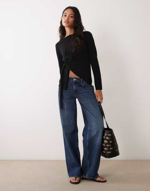 Miss Selfridge top en maille fine à nouer à la taille noir, 4 de 4