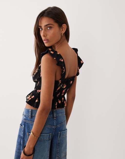 Miss Selfridge - Top froncé à petites fleurs et manches volantées, 4 de 4