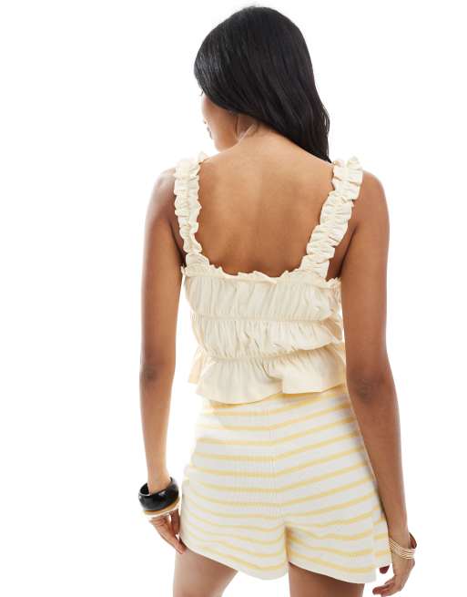 Miss Selfridge - Top giallo burro arricciato e allacciato sul davanti, 3 di 4