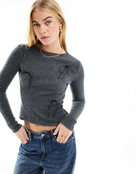 Miss Selfridge - Top grigio antracite con fiocco - view 1
