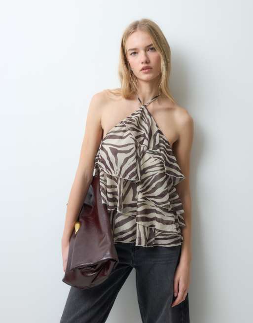 Miss Selfridge top halter z falbanką we wzór zebry, 5 z 5
