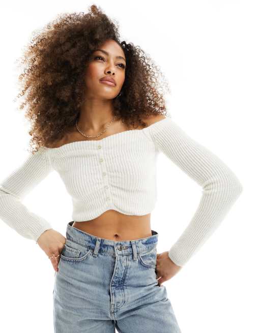 Miss Selfridge - Top in maglia con dettaglio arricciato e bottoni sul davanti
