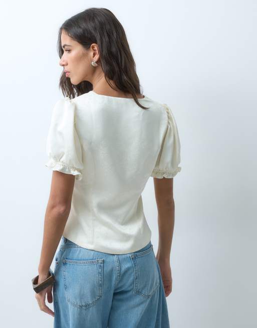 Miss Selfridge top jacquard de satén inspirado en el cuello mao, 5 de 5