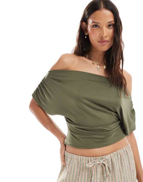 Miss Selfridge - Top kaki con spalle scoperte - view 1