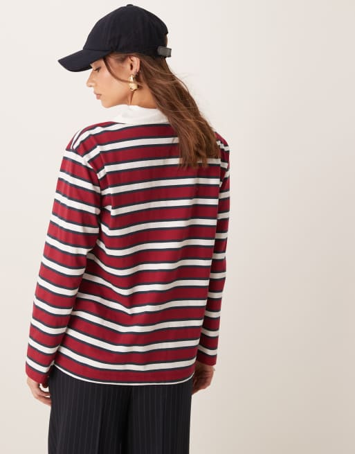 Miss Selfridge - Top manches longues style rugby à rayures - Rouge, 3 de 4