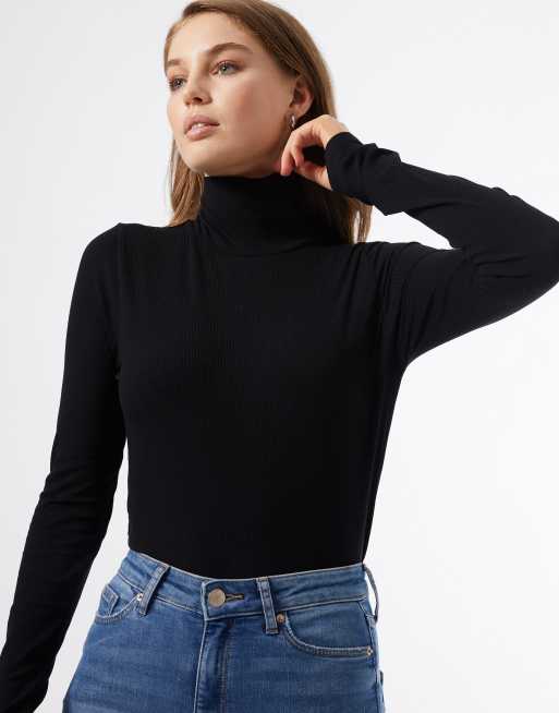 Miss Selfridge - Top met col en lange mouwen in zwart