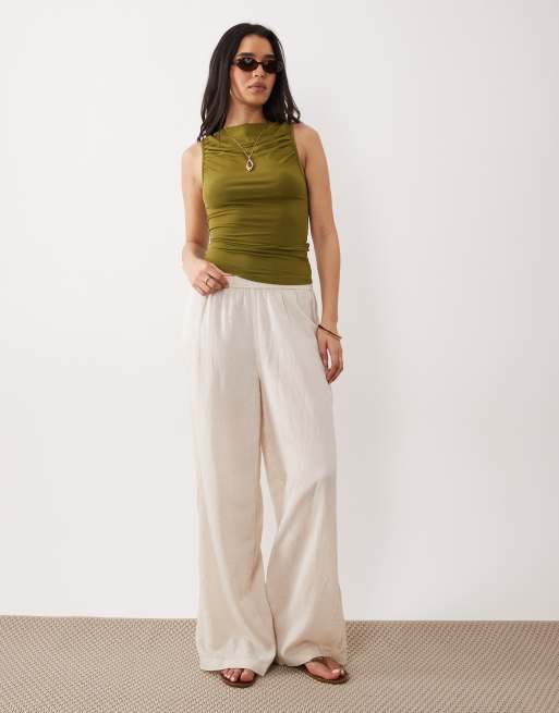 Miss Selfridge - Top met gerimpelde voorkant en rechte hals in kaki, 3 van 4