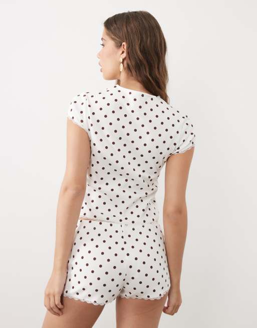 Miss Selfridge - Top met korte mouwen, knoopsluiting en stippen, deel van co-ord set, 4 van 4