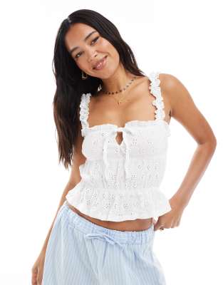 Miss Selfridge - Top milkmaid in pizzo sangallo bianco - view 1