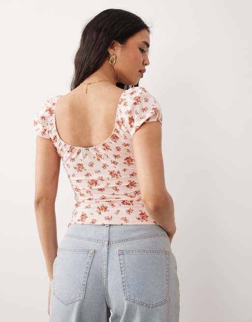 Miss Selfridge - Top milkmaid rosa a fiorellini, 4 di 4