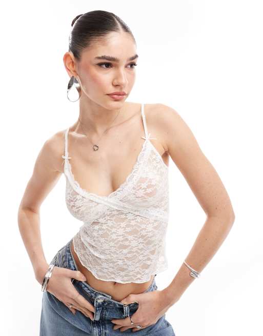 Miss Selfridge – Top na ramiączkach z koronką w kolorze kości słoniowej