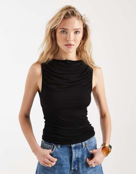 Miss Selfridge - Top nero arricciato con scollo a barchetta - view 1