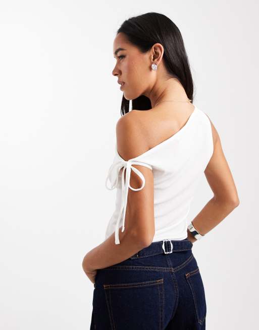 Miss Selfridge - Top noué sur le côté avec détail rabattu - Écru, 4 de 4