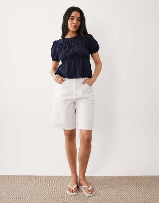 Miss Selfridge - Top peplo arricciato blu navy, 3 di 4