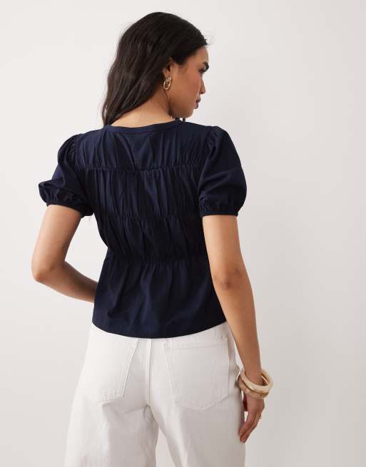 Miss Selfridge - Top peplo arricciato blu navy, 4 di 4