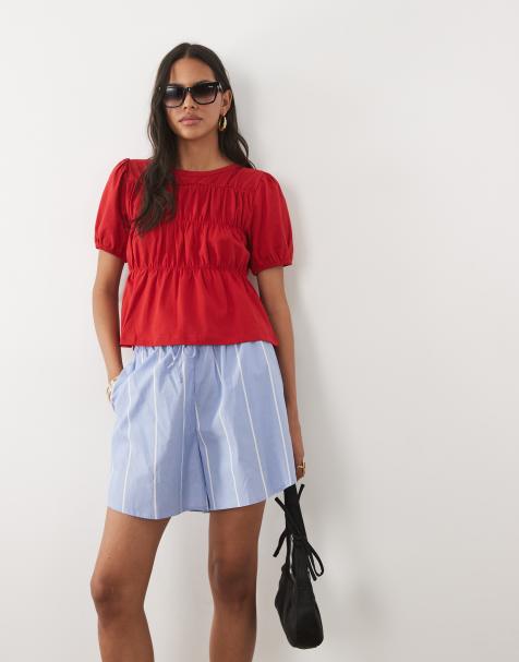 Miss Selfridge - Top peplo arricciato rosso - view 1