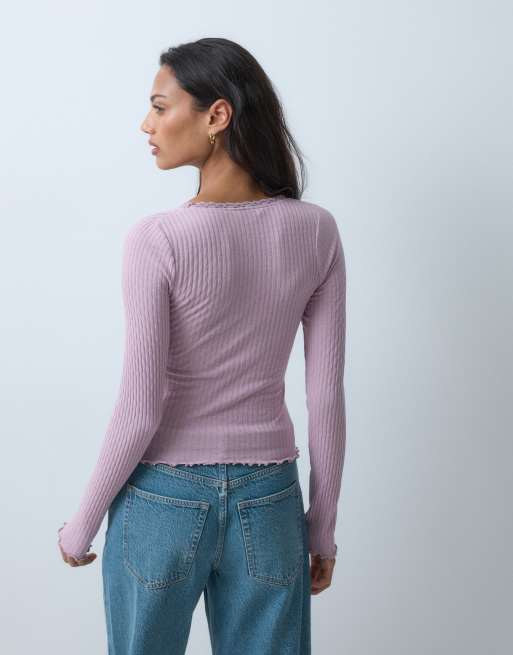 Miss Selfridge - top pointelle con cuello cuadrado en rosa, 2 de 5