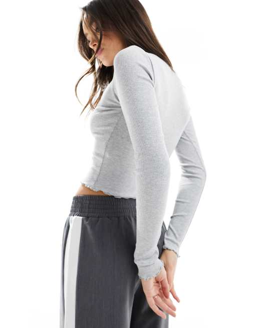 Miss Selfridge - Top ras de cou à manches longues - Gris chiné, 4 de 4