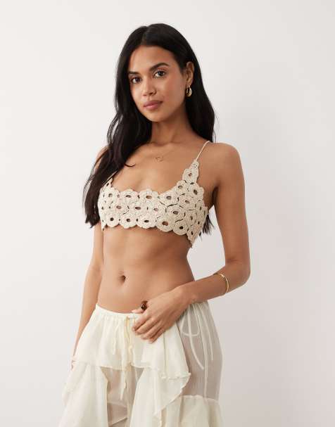 Miss Selfridge - Top reggiseno da spiaggia all'uncinetto colore naturale - view 1