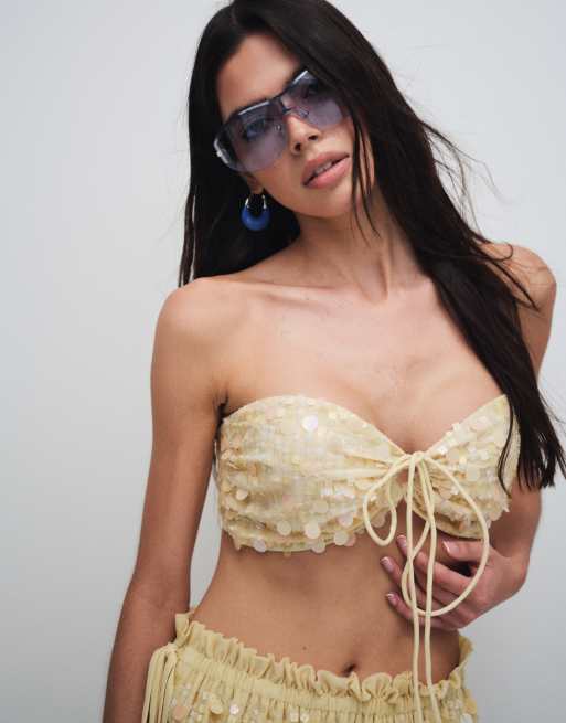 Miss Selfridge - Coordinato da spiaggia con paillettes color latticello, 2 di 3