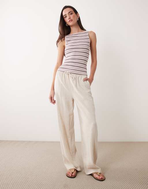 Miss Selfridge - Top senza maniche a righe con bordo a festoncino, 2 di 4