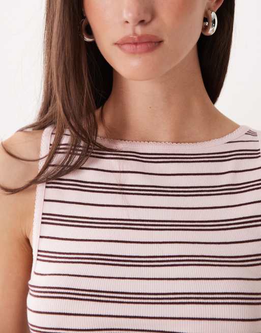 Miss Selfridge - Top senza maniche a righe con bordo a festoncino, 3 di 4