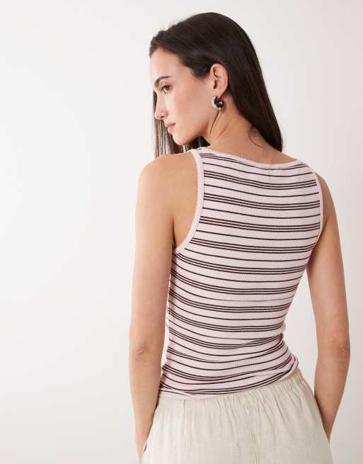 Miss Selfridge - Top senza maniche a righe con bordo a festoncino, 4 di 4