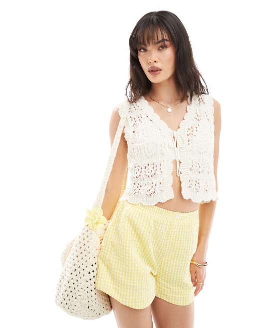 Miss Selfridge - Top senza maniche all'uncinetto color crema