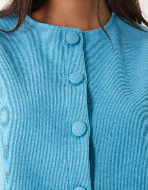 Miss Selfridge - Top senza maniche blu acqua con bottoni, 4 di 4