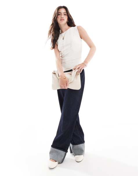 Miss Selfridge - Top senza maniche color pietra con trama mista testurizzata - view 1