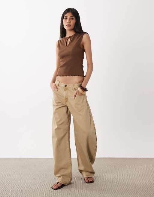 Miss Selfridge - Top senza maniche marrone a coste con apertura a goccia, 3 di 4