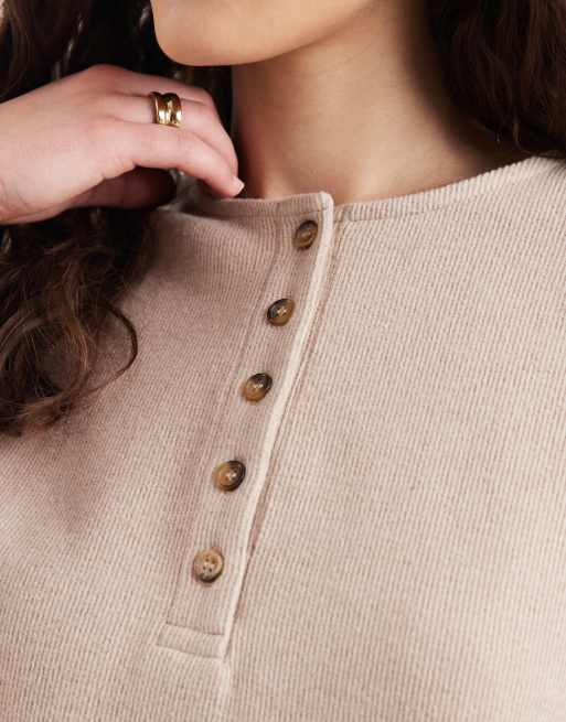 Miss Selfridge - Top serafino a coste color avena in coordinato, 4 di 4