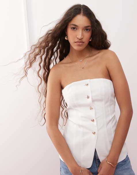 Miss Selfridge - Top stile blazer a fascia bianco con bottoni a cuore - view 1