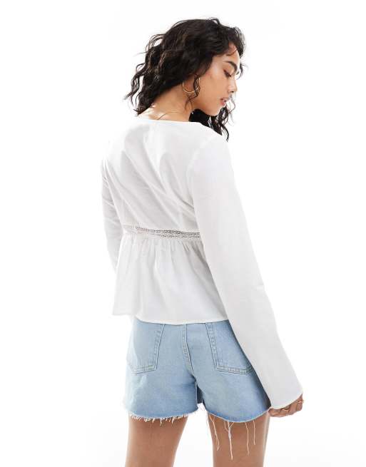 Miss Selfridge - Top stropicciato bianco con laccio sul davanti, 4 di 4