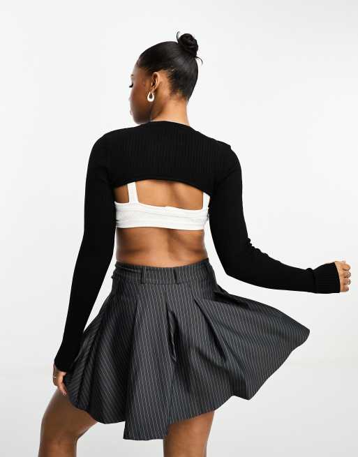 Miss Selfridge - Top super corto in maglia nero a coste , 4 di 4