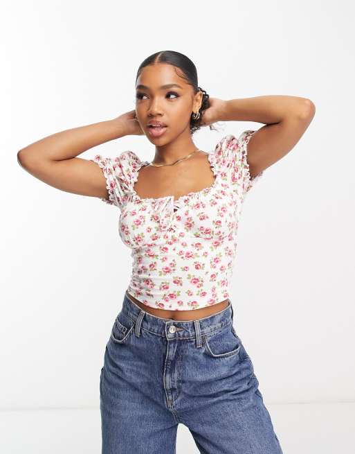 Miss Selfridge - Top tendance folk à laçage - Imprimé fleurs 