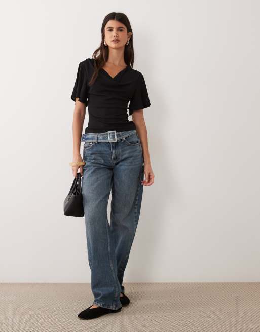 Miss Selfridge top with angel sleeves and cowl neck in black, 3 of 4