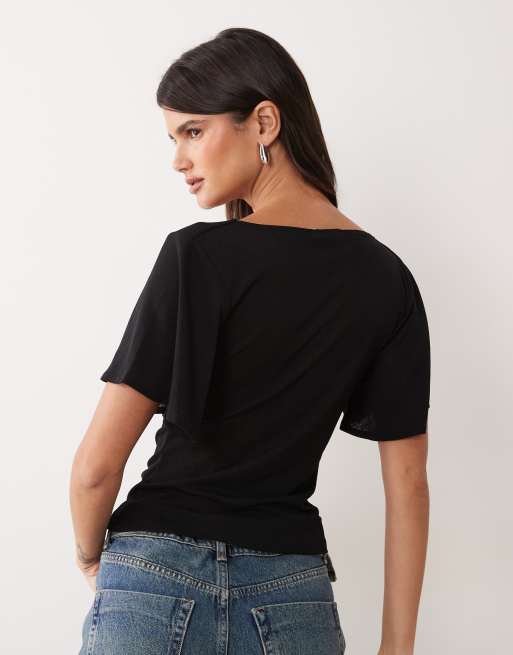 Miss Selfridge top with angel sleeves and cowl neck in black, 4 of 4
