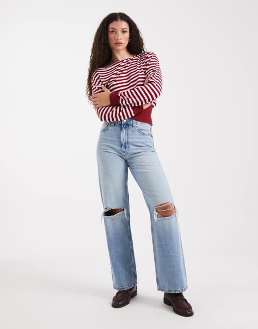 Miss Selfridge – Top z odsłoniętymi ramionami w bordowe paski, 3 z 4